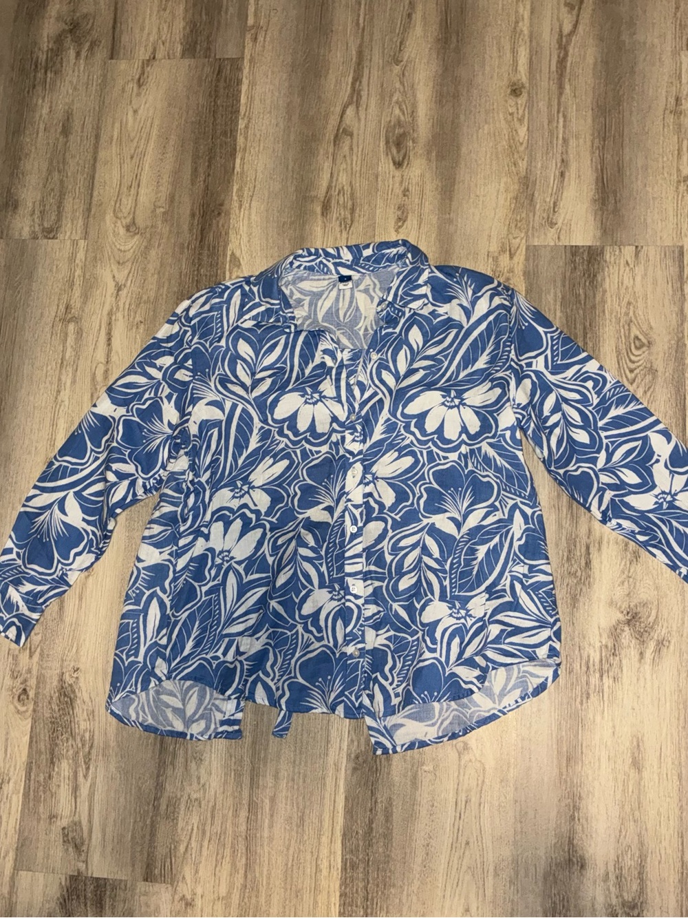 Old Navy Blue and White Floral Button-Down Shirt